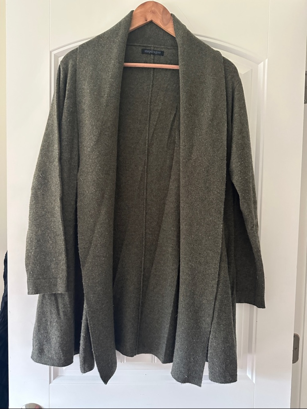 Relaxed Olive Open-Front Shawl Collar Cardigan